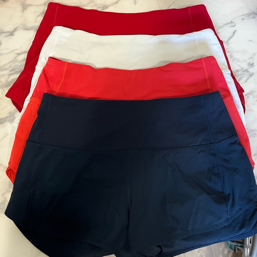 lululemon Speed Up HighRise 2.5” White, Navy Blue & Orange & Red